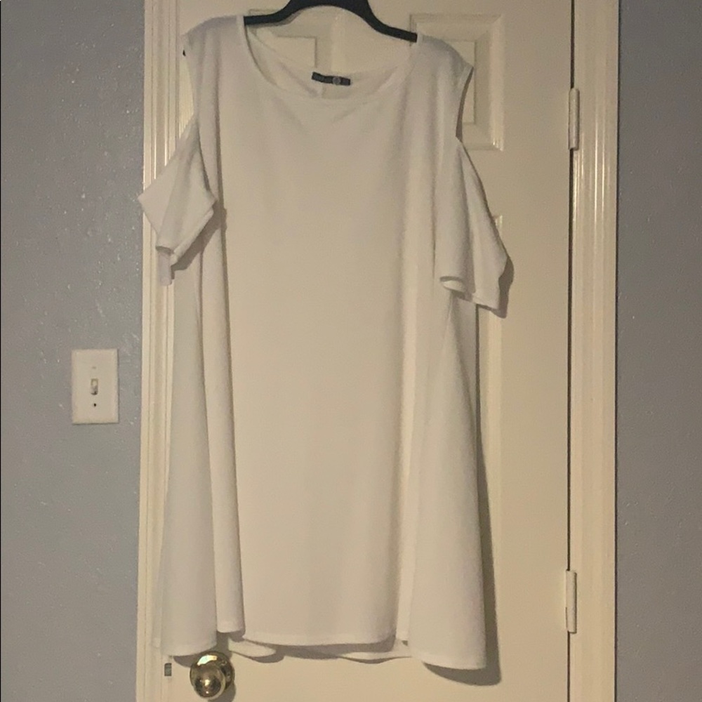 BooHoo White Cold-Shoulder Swing Dress
